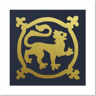 Medieval Style Metallic Gold  Lion Posters and Art